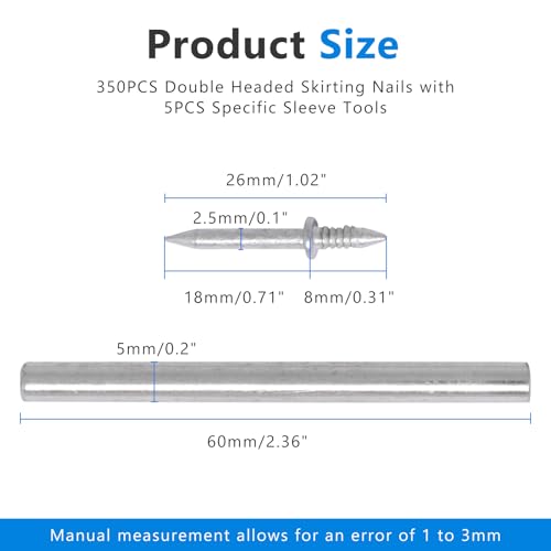 350 Clavos de Cabeza Doble para Rodapié, Hilo Invisible de Doble Cara, Sin Costuras, con 5 Mangas Específicas para Rodapiés y Molduras (Hilo Único) miniatura 2