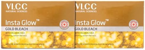 VLCC Insta Glow Gold Bleach - 60g X 2 ( Pack of 2 ) | With Colloidal Glow For Glowing Fairness | Skin Brightening Bleach | Perfect Skin Match, Reduces Facial Hair Visibility, Brightens Complexion.