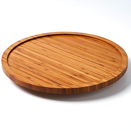 Lazy Susan Turntable Wood 13.5”, With Metal Bearing System & Anti-Slip Silicone Pad, Large Cake Stand, Rotating Spice Rack Cabinet Under Sink Organizer For Pantry Kitchen Bathroom Storage #TOP1