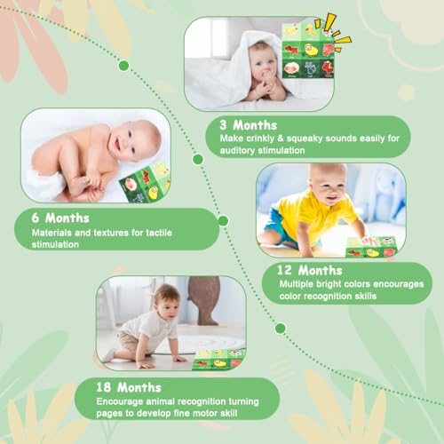 Image of SNOWIE SOFT 3Pcs Tummy Time Toys for Babies, English Learning Baby Toys for 6 to 12 Months with Ocean, Jungle Animals, Farm Animals, Fruits, Vegetables, Toys, for Visual Sensory Development, Washable