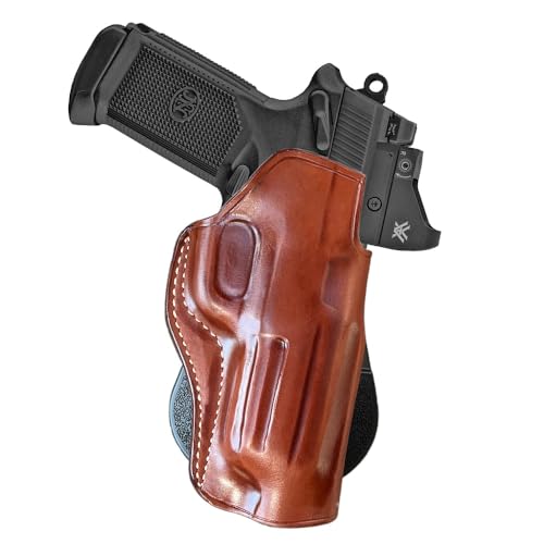 Optic Ready/Red Dot Sight Leather Paddle Holster Fits FNX 45 Tactical 45 ACP 5.3'' Threaded Barrel, Right Hand Draw, Brown Color #1314#
