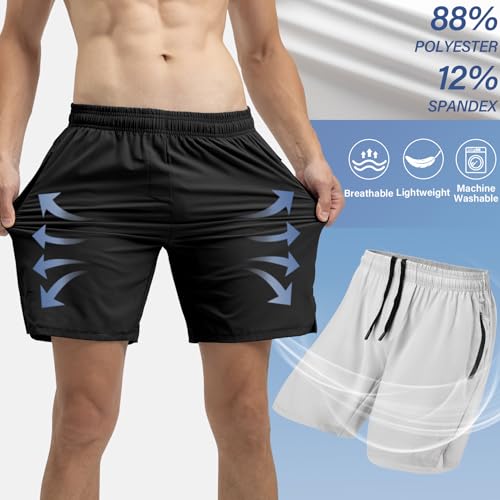 Mens Athletic Running Shorts 3 Pack Quick Dry Gym Workout Sports Pajama Shorts for Men with Zipper Pockets Drawstring3