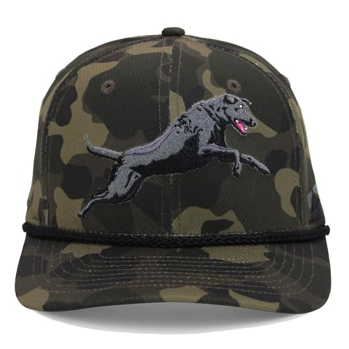 Paramount Outdoors Black Lab Performance Camo Hunting Baseball Cap on Dark Old School Camo Snapback (Brown - OSFA)