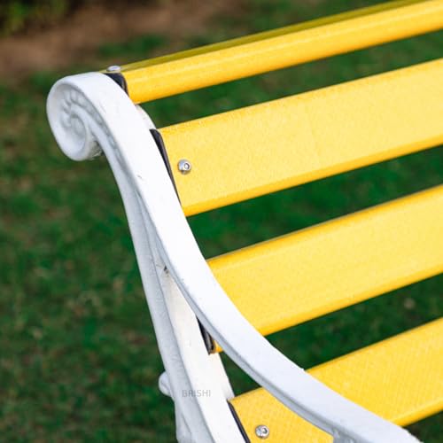 Image of BRISHI 3 Seater Cast Iron FRP Garden Bench for Indoor & Outdoor Park /Patio /Living Room /Terrace /Balcony (Yellow+ White)