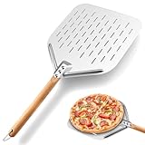 Foydream Pala Pizza Scorrevole, 39x30,5 cm Pala per Pizza in Alluminio Anodizzato Duro Grande Superficie e 43cm Manico Smontabile in Legno, Facile Scorrimento su Pietra per Pizzas Fatta in Casa, Pane