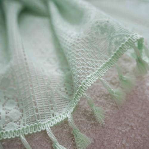 Rideau transparent en crochet vert rustique 150x220 cm avec pompons