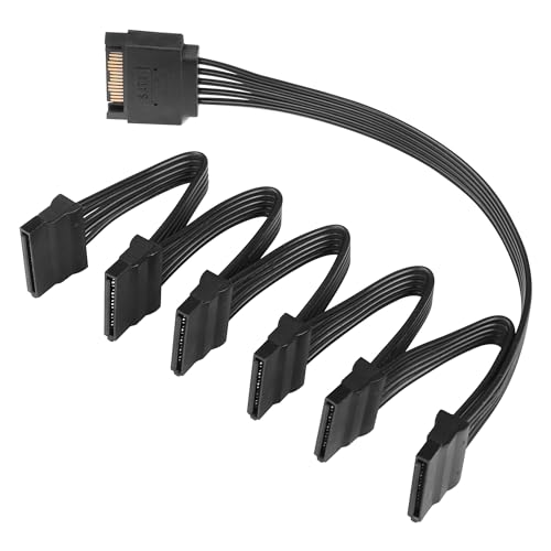 SinLoon 15 Pin SATA Power Splitter Adapter Cable - 1 to 3 SATA Serial Cord for HDD, SSD, Optical Drives (1Male to 6 Female)