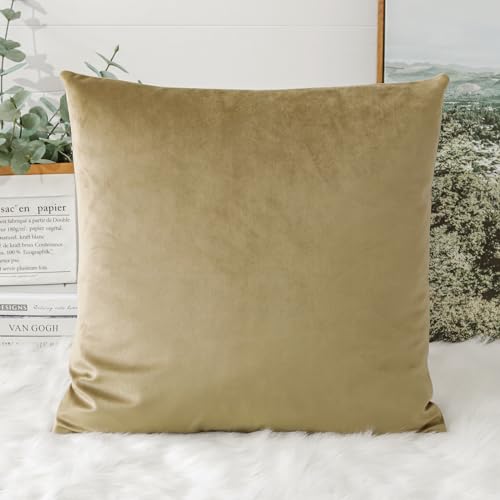 Artscope Luxury Velvet Cushion Covers Super Soft Decorative Square Throw Pillow Covers Case Cushion Covers for Sofa Couch Bedroom Car Decor 50x50cm Tan - Image 3