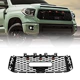 QIUYYQTO Front Grille Compatible with 2010-2013 Tundra, Replacement Honeycomb Grill ABS Front Grille with Lights and Letters, Matte Black