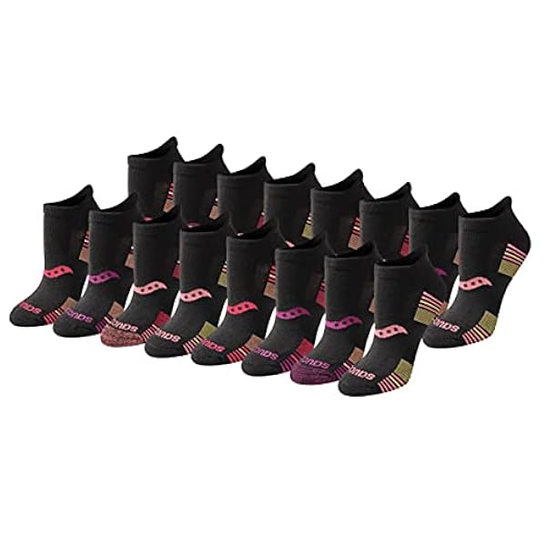 Saucony Women's Performance Heel Tab Athletic Socks (8, Black Rose Assorted (16 Pairs), Shoe Size: 5-7