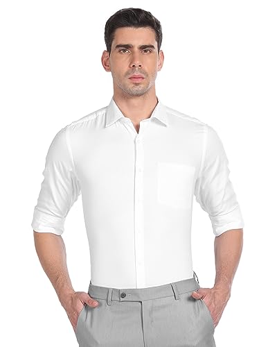 Image of Arrow Solid Slim Fit Mens Formal Shirt - 100% Cotton, Breathable & Comfortable, Full Sleeves Shirts for Men