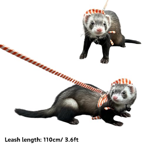 Image of Ferret Harness and Leash Adjustable Soft Cotton Small Pet Harness with Safe Bell, No Pull Comfort Padded Vest for Ferret, Guinea Pigs, Chinchilla (Orange)