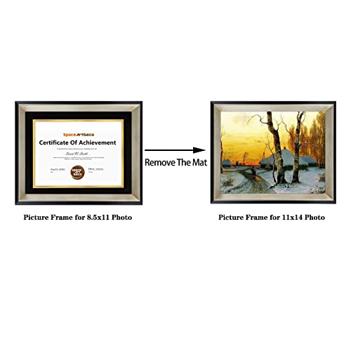 Space Art Deco, 11X14 Black Silver Design Diploma Frame Black Over Gold Double Mat For 8.5X11 Certificates And Documents Sawtooth Hangers Wall Mount (1-Pack, Black/Silver) #TOP6