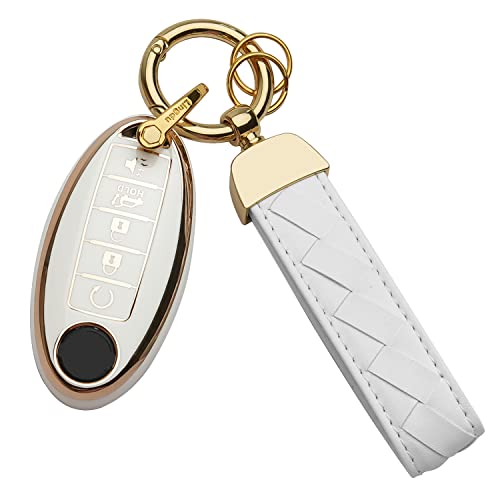 Bqepe For Nissan Key Fob Cover Keychain Fit for Altima Maxima Rogue Armada Pathfinder Smart Key Shell Case (Ivory White 5 buttons)