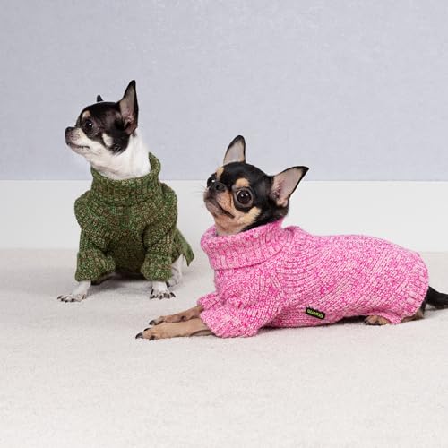 Image of Fitwarm Knitted Turtleneck Dog Sweater, Cozy Dog Winter Clothes for Small Dogs Girl, Holiday Pet Outfit, Heather Pink, XL