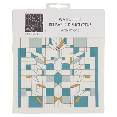 KAF Home Frank Lloyd Wright - Juego de 3 paños suecos de esponja de celulosa reutilizables y absorbentes para cocina, limpiar mostradores y lavar platos (lirios de agua) Cover