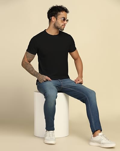Image of VastraVibes Cotton Regular Fit T-Shirt Round Neck Casual Mens Plain Tshirt