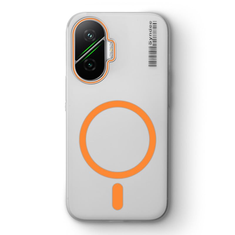 Image of Mr. Case Back Cover for Poco F7 5G Elegant Frosted White Translucent Back Only Compatible with Wireless Magnetic Accessories | Anti-Scratch Shockproof Phone Case - Orange