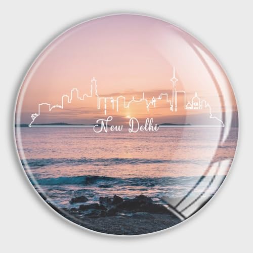 Evans1nism Imanes de vidrio para refrigerador, imanes pequeños de India, Nueva Delhi, horizonte fuerte, imán histórico, paisaje urbano, imanes fuertes para aula, cocina, oficina, hogar, casillero,