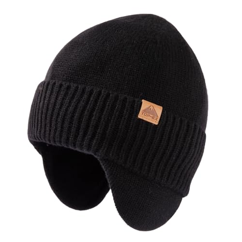 Image of TOP-EX DryKnit Unisex 80% Merino Wool Waterproof Beanie with Ear Flap Warm Winter Fleece Lined Beanie Hat M /L /XL