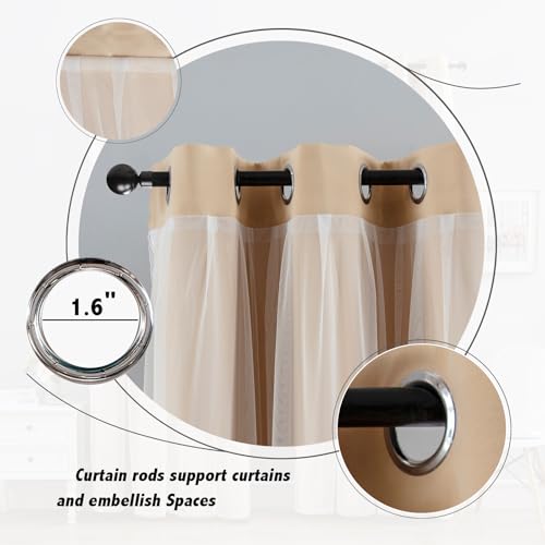 Image of Anytime Double Layer Blackout Curtains 2 Panels,52Wx120L,Beige | Sheer And Fabric Window Drapes Grommet Top Solid Color Bedroom Living Room Home Decor