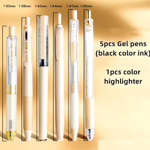 Image of Alokik Minimal Aesthetic Gel Pen Set (6 Pack) - 4 Press Gel Pens, 1 Highlighter & 1 Straight Liquid Roller Blue Ink Pen, Smooth Writing Pens for Students, Office, Journaling & School Supplies