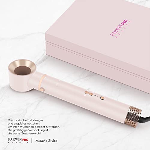 Foto von 5 IN 1 MaxAIR Styler, PARWIN PRO BEAUTY Haartrockner Warmluftbürste Set, Rundbürstenföhn, Lockenstab, 5 Aufsätze, Trocknen, Glätten, Volumen, Locken, Ionen Pflege, Hochtouriger Motor, Rosa