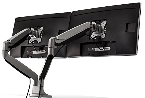 Mount-It! (MI-1772) Dual Monitor Arm Mount Desk Stand Two Articulating Gas Spring Height Adjustable Arms | Fits Up To 32" VESA 75 100 Compatible Screens | C-Clamp and Grommet Bases (Silver) by Mount-It! - Image 3