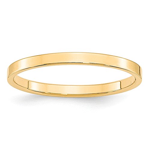 14K Yellow Gold 2mm Lightweight Flat Band Ring