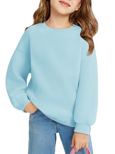 Image of Haloumoning Girls Oversized Crewneck Sweatshirts Kids Fleece Pullover Tops
