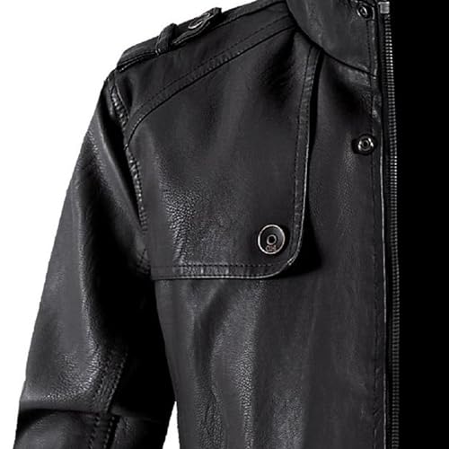 Men's Thick Leather Jacket Zip Up Moto Jackets Men Mid Winter Warm Motorcycle PU Coat3