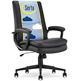 Serta Comfort Modern Executive Office Chair, Ergonomic Mid-Back Computer DeskChair, Semi Plush Cushion Seat, Double-Layer SertaQuality Foam, Padded Armrests, Metal Swivel Base, Bonded Leather, Black
