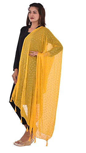 Image of YOUTHQUAKE Soft Chiffon Dupatta with Golden Foil Print & Tassels for Women & Girls