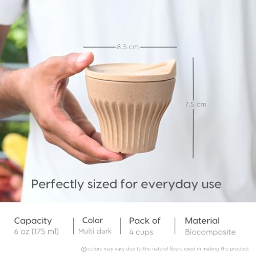 Image of Eha Earth Friendly Rafter Coffee Mug with Lid | Tea Cup Set | 175 ml | Made with Rice Husk | Microwave Safe Mugs for Gifting | 4 Unit | Multicolor