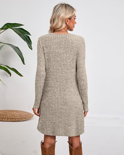 Riyiper 3 Pack Women's Long Sleeve Sweater Tunic Dresses - Loose Fitting Knit Crew Neck for Casual Fall Winter2