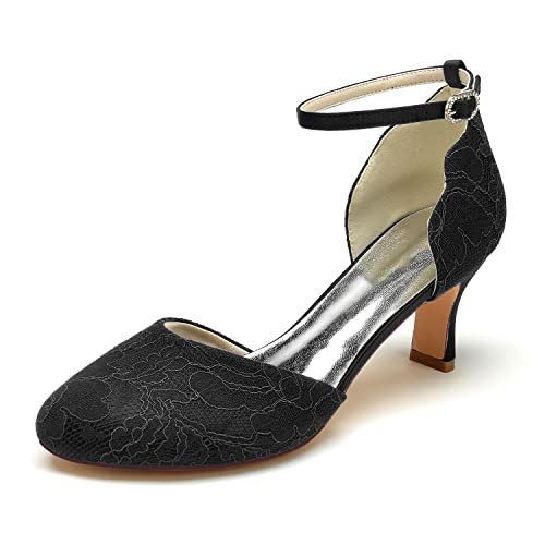 Chaussures de mariée bride cheville talon satin dentelle fleur pour femmes
