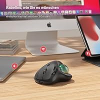 Nulea M501 Kabellose Trackball Maus, Wiederaufladbare Ergonomische Maus, Präzises und Reibungsloses Tracking, 3-Geräte-Verbindung (Bluetooth oder 2,4G USB-Empfänger), Kompatibel für Mac, Windows. – Ansicht 4