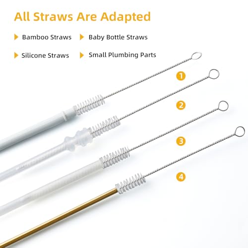 Image of Straw Cleaner Brush Kit 10 pcs, 8 inche Extra Long Sizes of Straw Brushes for 40 /30 /20 /14 oz Stanley Mug, Water Bottle, Sippy Cups, Pipes, Stainless Steel Drinking Straws, Tubes