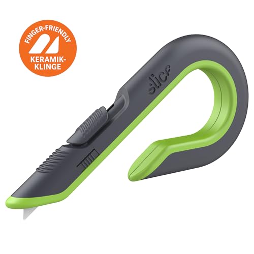 SLICE 10503 | Kartonmesser mit Griff | Keramikklinge| Finger-freundlich | ergonomisches Sicherheitsmesser | automatischer Klingenrückzug | ideal für Kartons, Pakete, Lager, Versand & Logistik