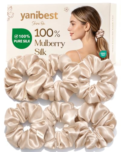 YANIBEST 6 Pcs Mulberry Silk Scrunchies, Gentle Hair Ties for Women
