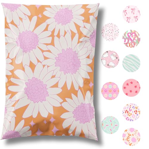 Pretty Package Store 10x13 Designer Poly Mailer 100 Pack Heavy Duty Waterproof Self Seal Shipping Bags for Small Business Large Mailing Envelopes Bulk Tear Resistant Cute Packaging Pink Blooms Flowers