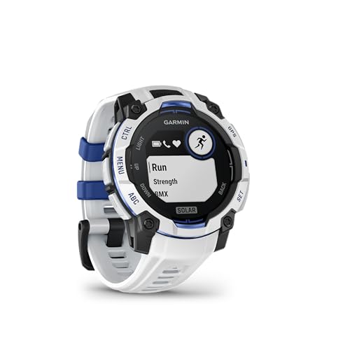 Image of Garmin Instinct 3 - 45 mm, Solar, Rugged Outdoor GPS Smartwatch, Built-in Flashlight, Supernova Collection Limited Edition Color, Whitestone with Whitestone /Bolt Blue Silicone Band