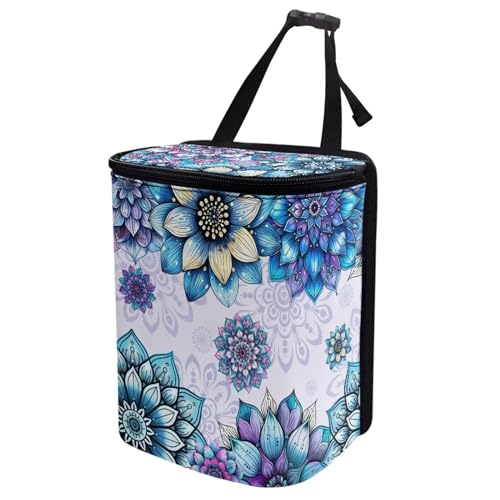 Image of Talayituse Boho Mandala Print Car Trash Can with Adjustable Straps, Foldable Car Trash Bag Bin Car Garbage Bag Multipurpose Storage Box for Vehicle Travel Camping Picnicing