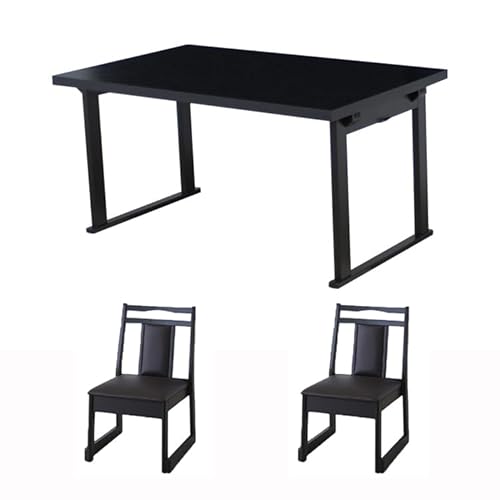 【PVCレザーブラウン】幅120 4人掛けテーブル+座面高35cm持ち手有りチェア×2 【WT-12075+B-50】和泉 和室用テーブルセット