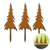 KLINNA 3er Set Deko Baum aus Edelrost Metall, Häuser als Gartenstecker Set, wetterfeste Gartendeko mit Rostoptik, einzigartige Rost Deko für Garten, Beet & Vorgarten, für die Herbst Winter Saison Deko