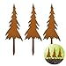KLINNA 3er Set Deko Baum aus Edelrost Metall, Häuser als Gartenstecker Set, wetterfeste Gartendeko mit Rostoptik, einzigartige Rost Deko für Garten, Beet & Vorgarten, für die Herbst Winter Saison Deko