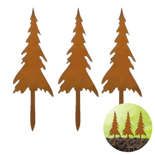 KLINNA 3er Set Deko Baum aus Edelrost Metall, Häuser als...