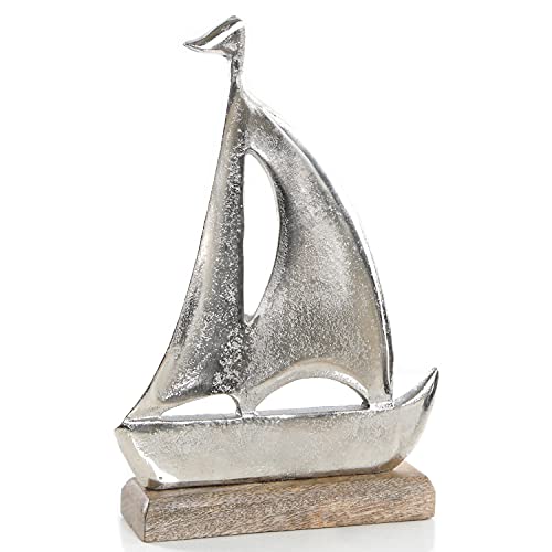 Logbuch-Verlag Segelboot Metall & Holz Silber Segelschiff Deko maritim Geschenk Hochzeit Geburtstag 20 cm