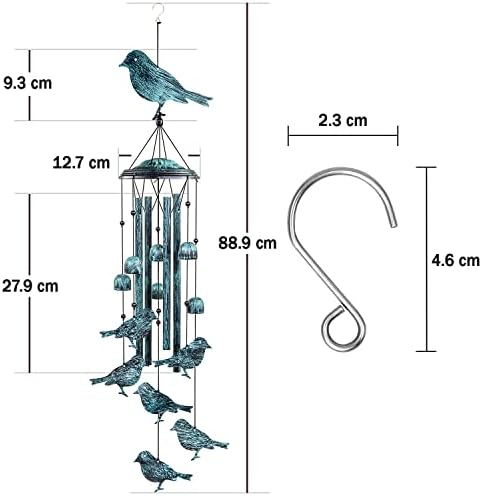 LESES Bird Wind Chimes, Outdoors Wind Chimes with 4 Large Aluminum Tubes & S Hook - Wind Chime Hanging Decor for Patio, Garden, Backyard or Porch