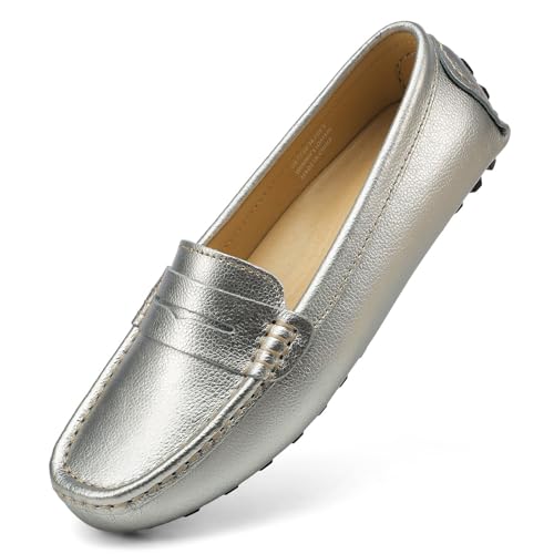 Artisure Women's Classic Comfort Leather Penny Loafers Casual Slip-Ons Lightweight Walking Flats Driving Mocs Boat Shoes